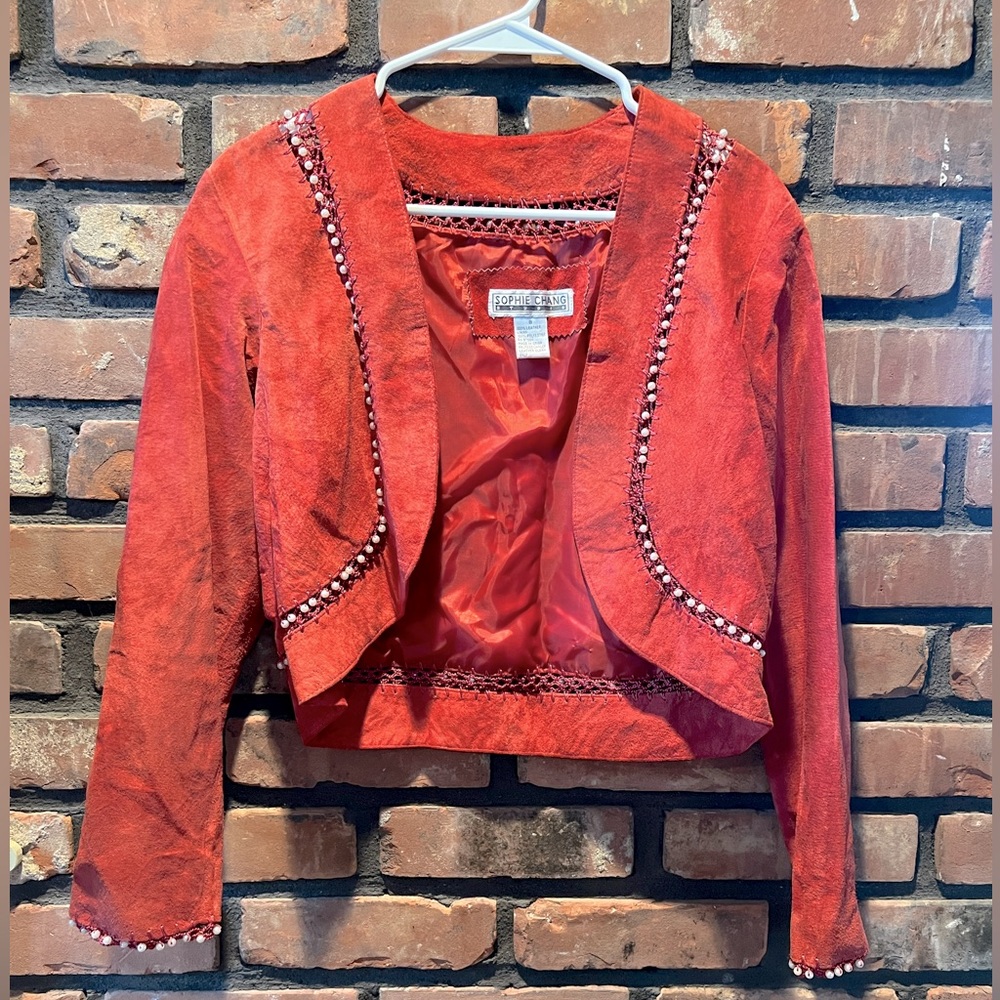 Vintage Sophie Chang Suede/Pearl cropped jacket